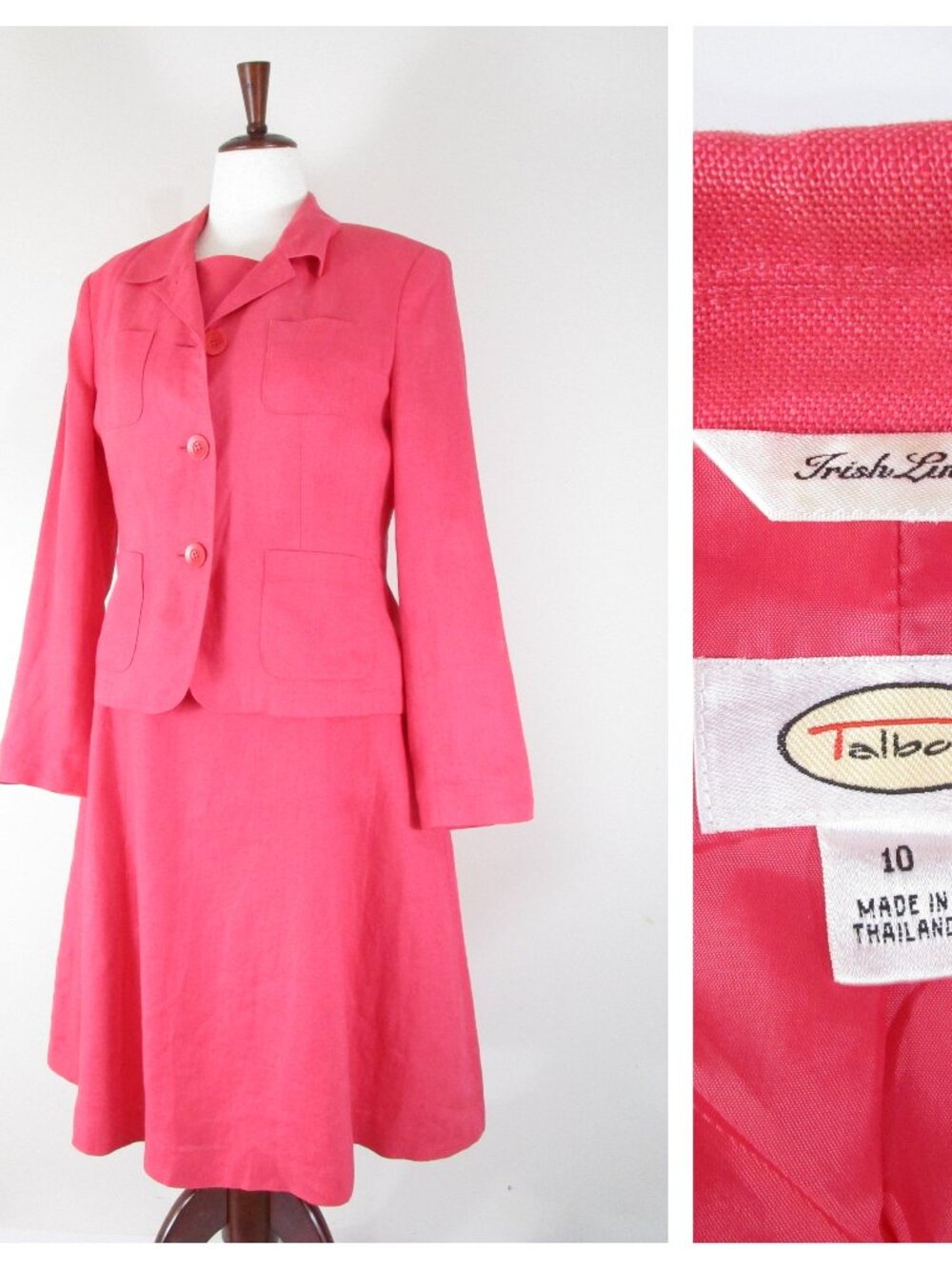 Talbots Womens Solid Pink Irish Linen Dress Suit 10 12 Formal Business Career